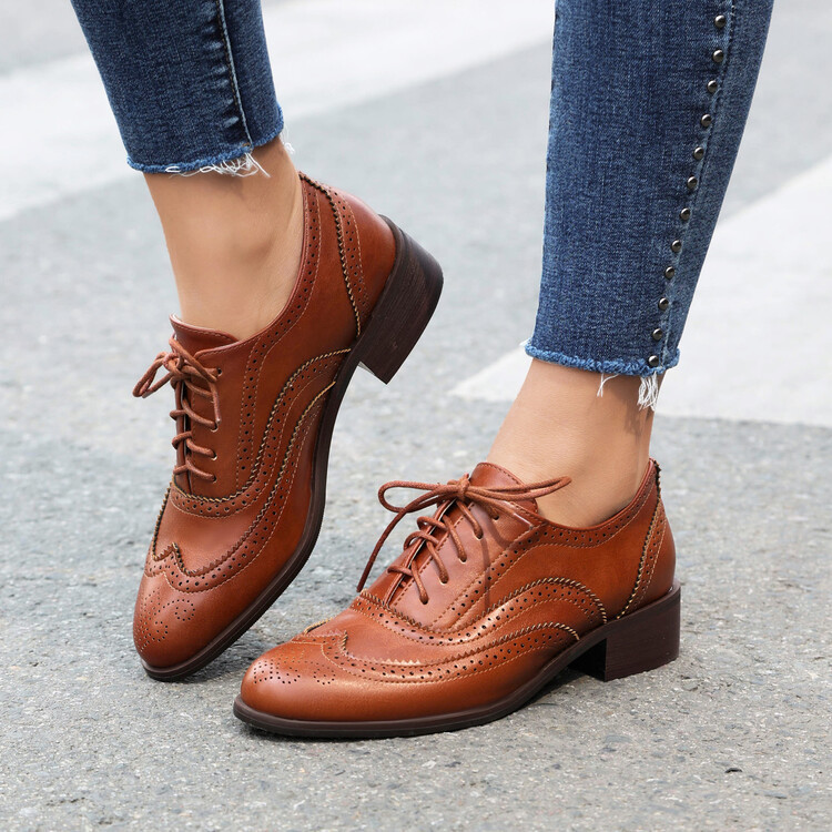 Color Matching Pumps Round Head Shallow Mouth Front Lace-up Women's Chunky Heels foto 5