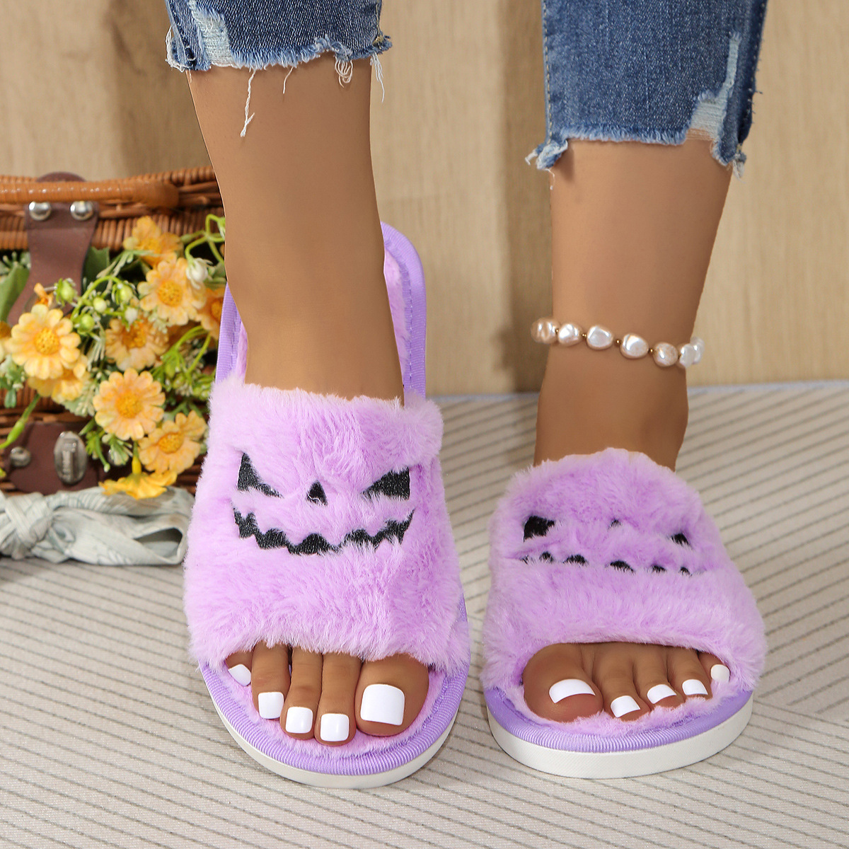 Plus Size Women's Flat Plush Halloween Home Slippers foto 5