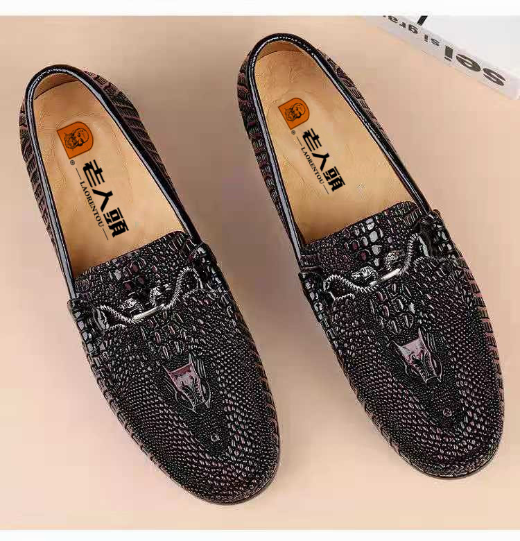 Slip-on Snake Pattern Embossed Leather Flat Driving Casual Leather Shoes foto 2