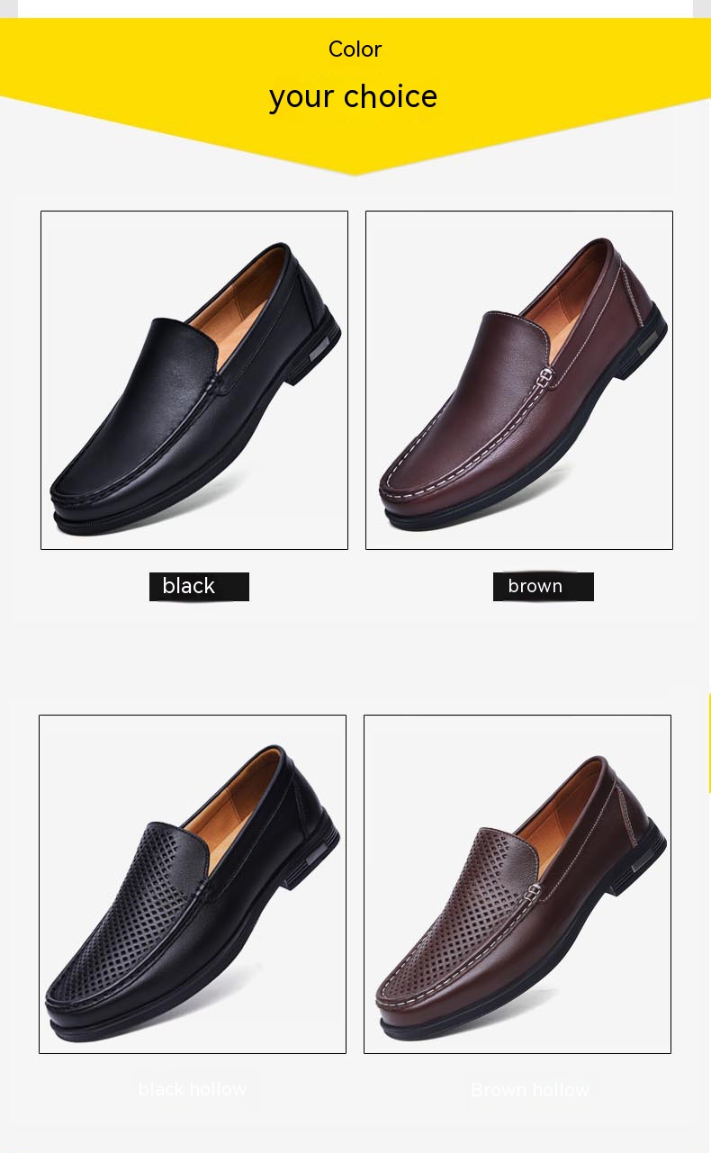 Cowhide Loafers Men's British Business Dress Slip-on Hollowed-out Breathable Leather Shoes foto 4