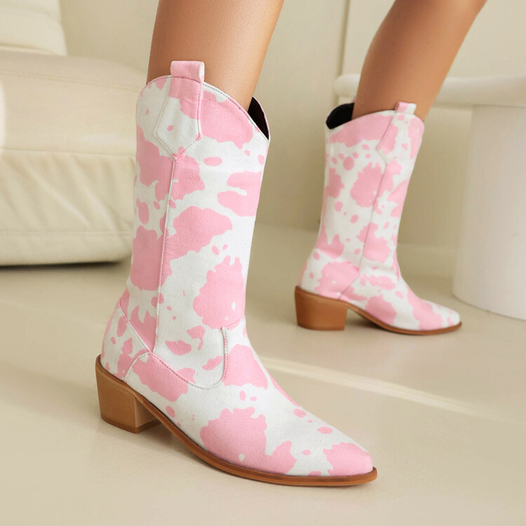 Women's Leather Boots With Cow Print Suede And Stylish foto 5
