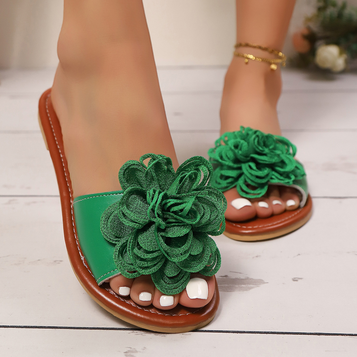 Fashionable And Versatile Floral Flat Slippers foto 3