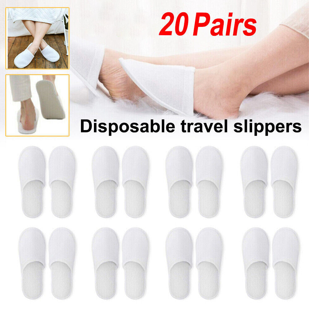 20 Pairs Disposable Terry Towelling Slippers For Spa Hotel Guests, Closed Toe Bulk Pack foto 5