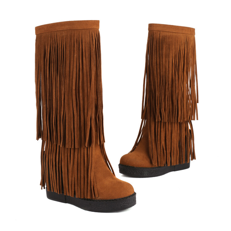 AutumnWinter Tassel Thick-Soled High-Heel Wedge Retro Fashion Womens Boots foto 2