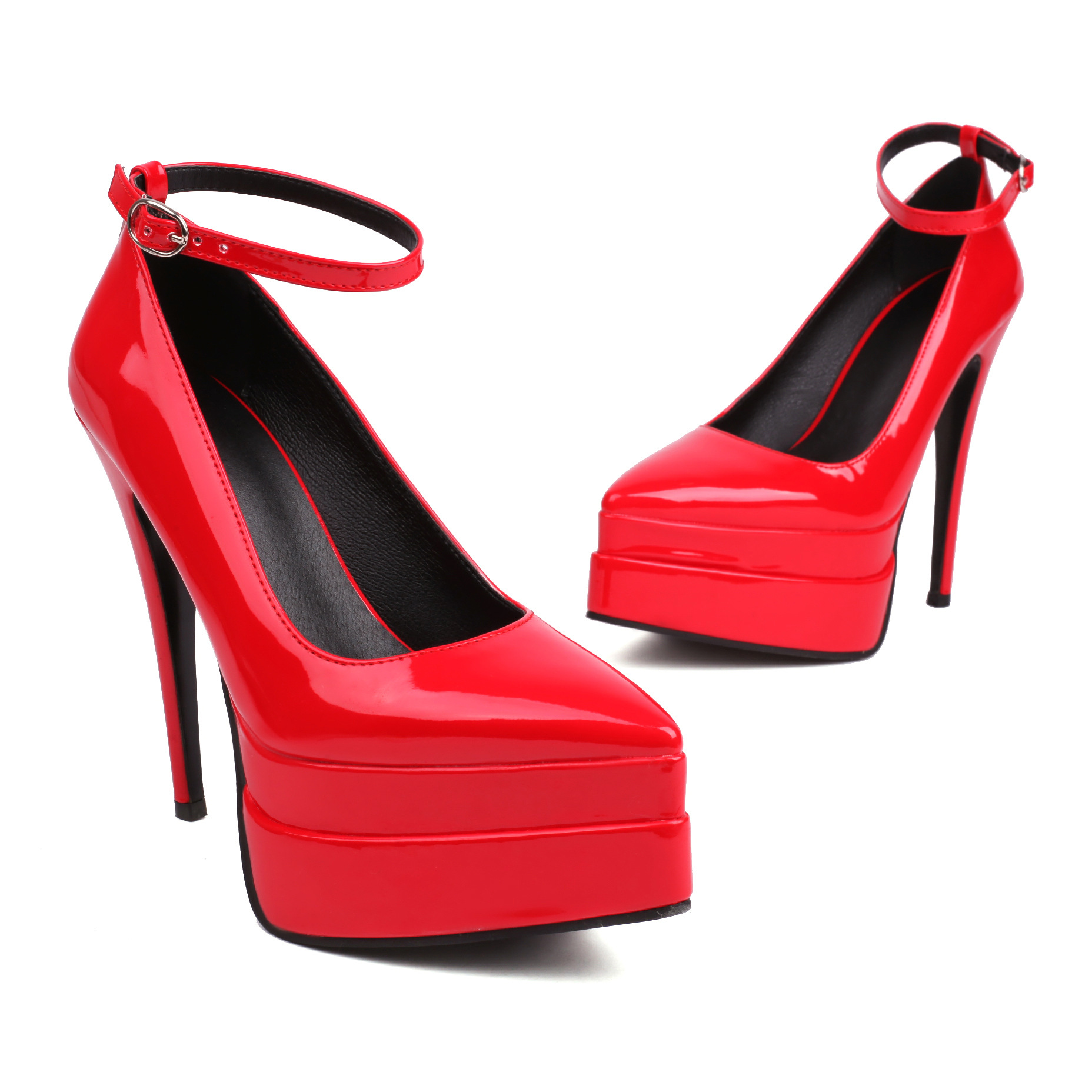 Womens Casual Low-heeled Pointed-toe Pumps With Ankle Strap foto 3