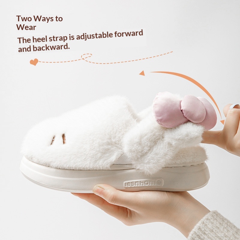 Instagram-Style Fluffy Cotton Slippers With A Cat And Bow Design For Cozy Warmth foto 2