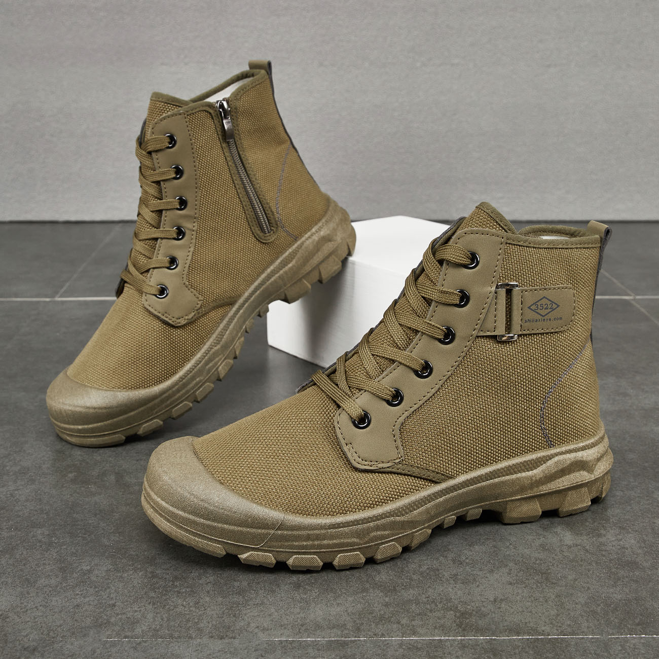 Men's High-top Side Zipper Waterproof Non-slip Wear-resistant Labor Protection Shoes foto 2