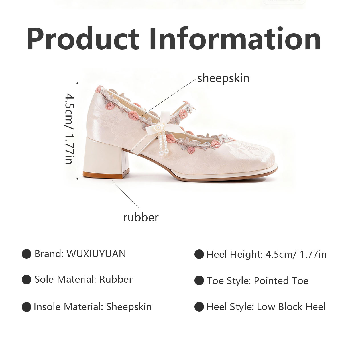 Elegant Oriental Jacquard Satin Mary Jane Shoes With Embroidered Lace And Pearls, Non-Slip Rubber Sole, Comfortable And Non-Fatiguing, Versatile High Heels For Everyday Wear, Parties, And Weddings foto 3