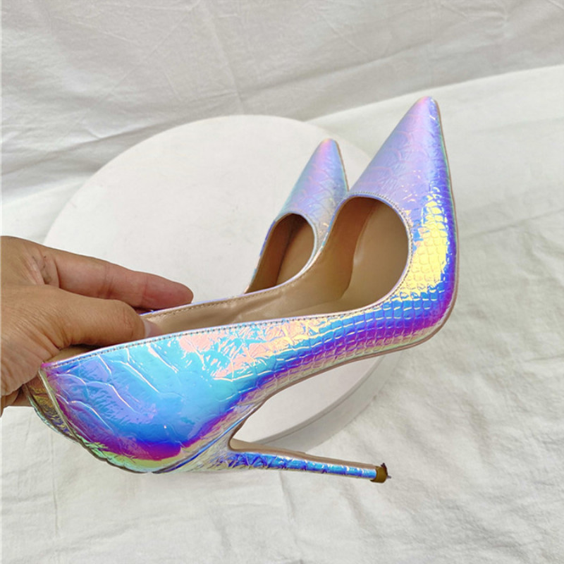 New Laser White Snakeskin High Heels 12CM Pointed Stiletto Heel foto 3