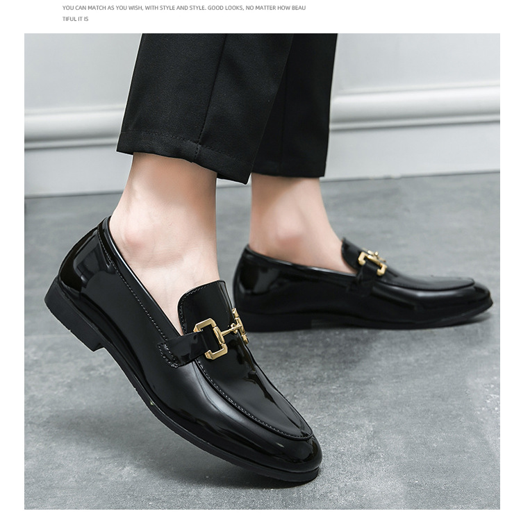 Men's Solid Color Glossy Loafers Plus Size Casual Leather Shoes foto 2
