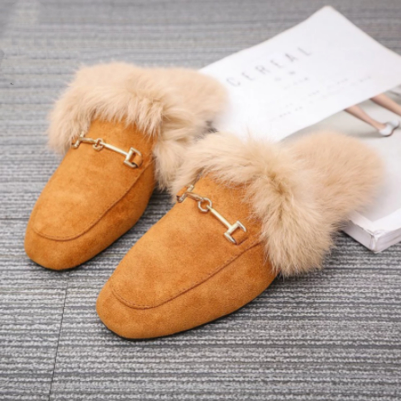 Rabbit Fur Suede Semi Leather Ball Flat Bottom Velvet Slippers foto 2