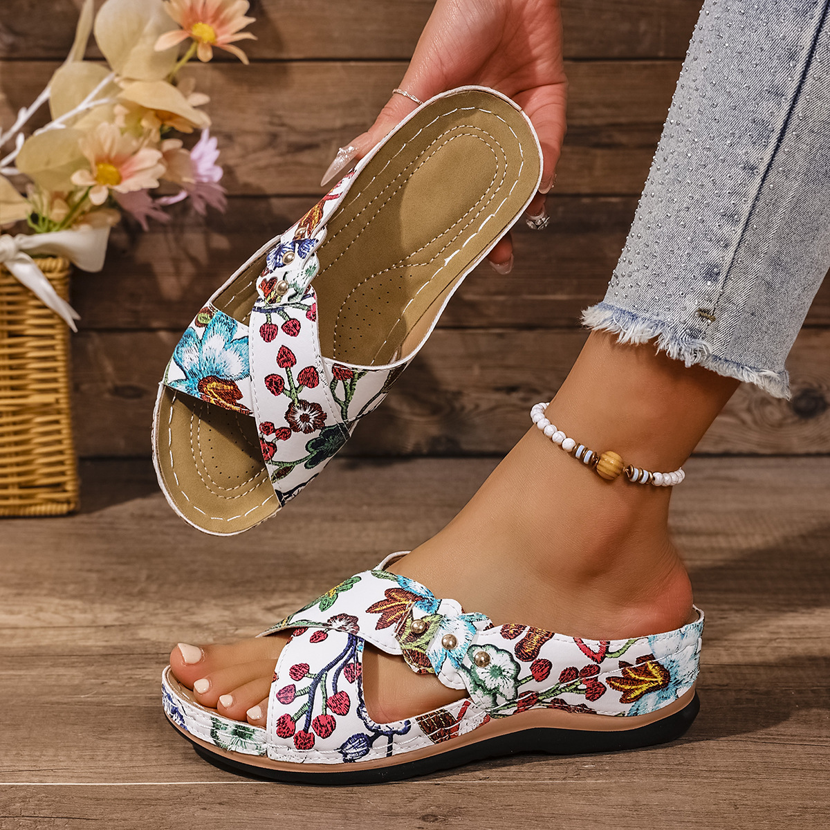 Womens Plus-Size Cross-Strap Soft-Soled Sandals foto 2