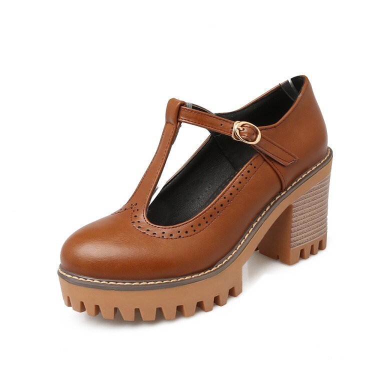 Korean-style Low-Top Single-Buckle Japanese-Style Retro Lace-trimmed Thick-soled Womens High Heels foto 5