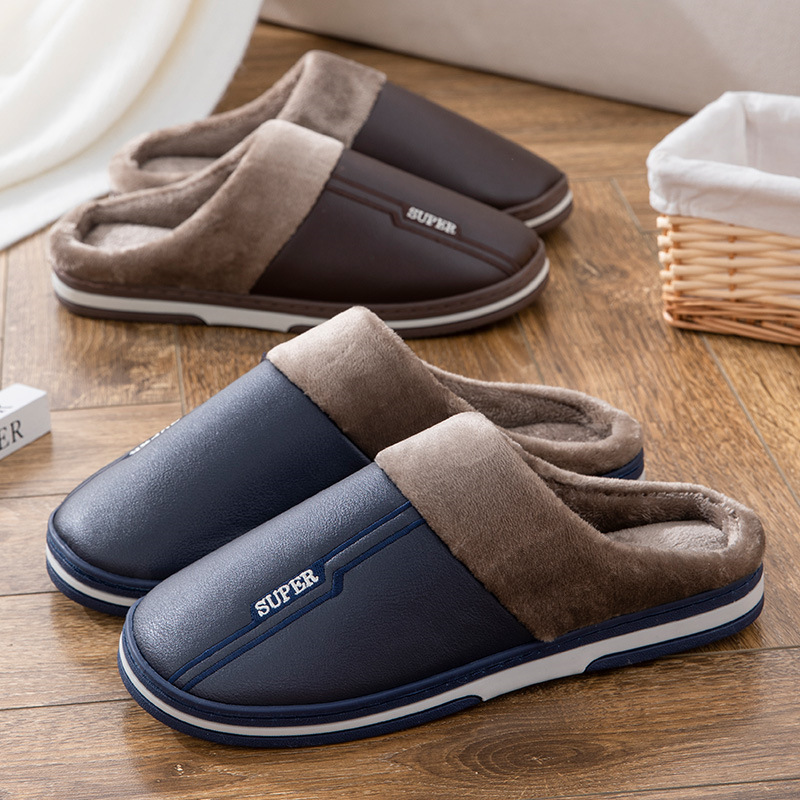 Winter Oversized Cotton Slippers Male PU foto 2