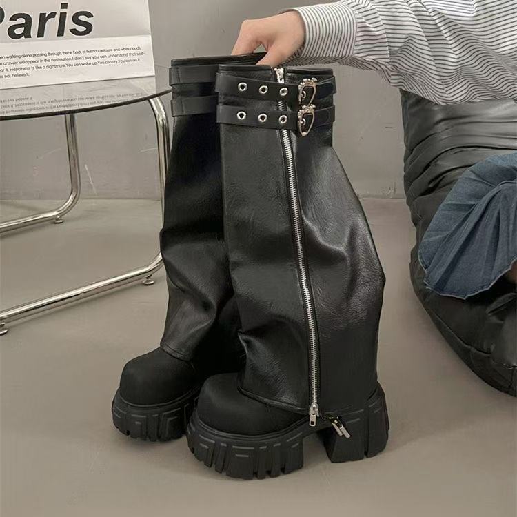 Same-style Thick-soled Brown Boots Womens New Chunky-leg Design foto 2