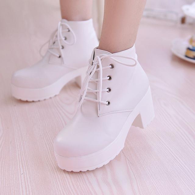 New Chunky-heel Lace-up Ankle Boots With A Round Toe And High Heel foto 5