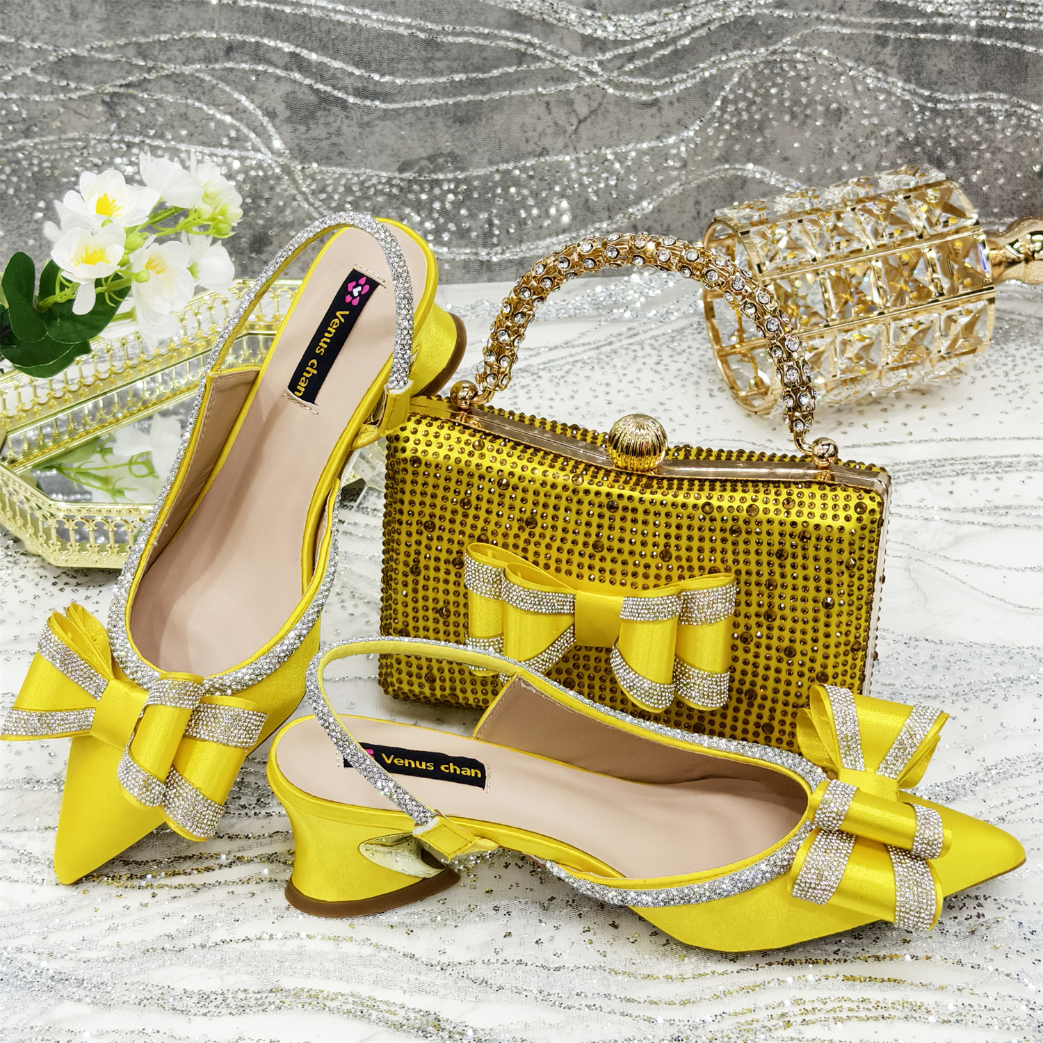 Women's Pointed Sandals Rhinestone Matching Square Rhinestone Bag foto 2