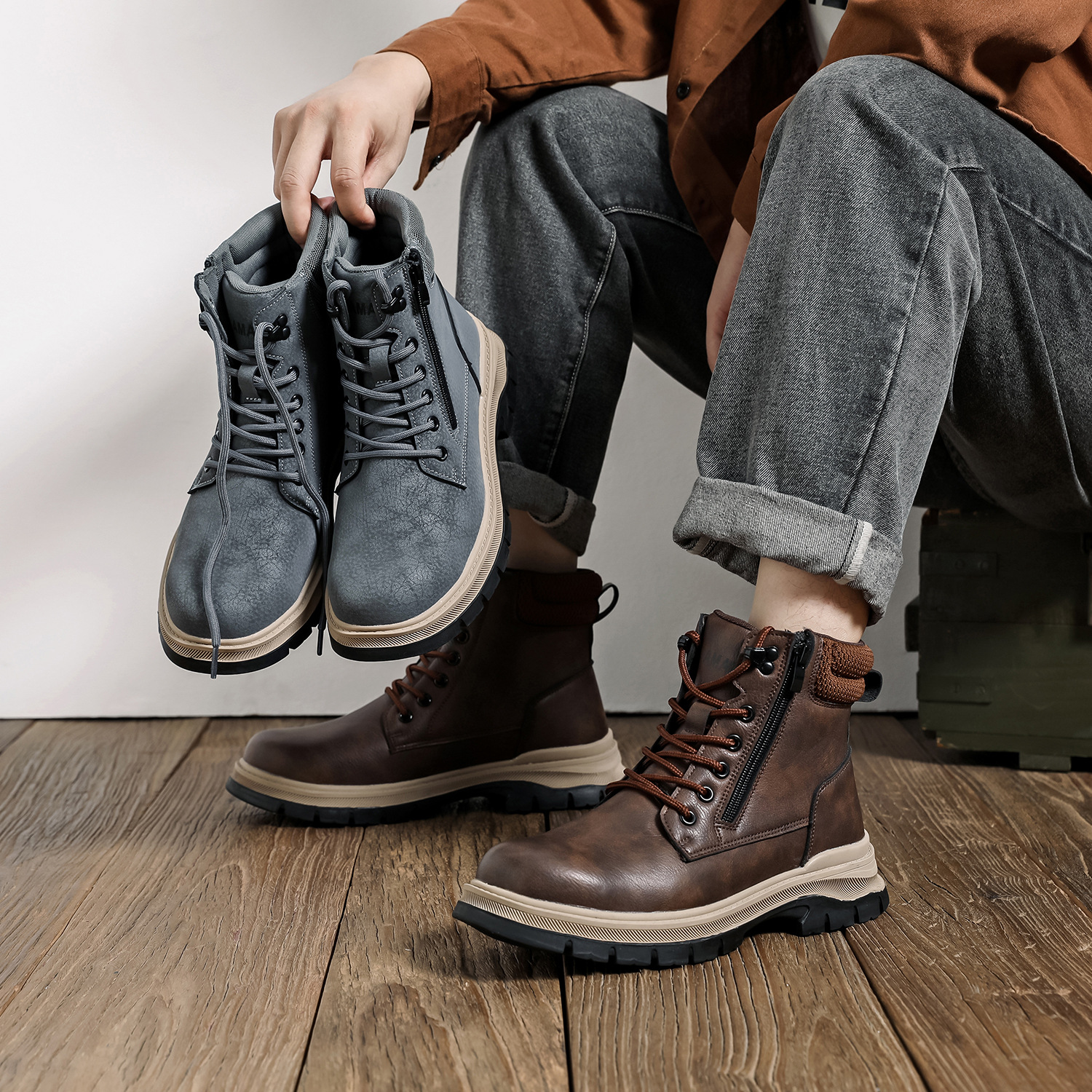 High-top Men's Shoes Men's Deodorant And Breathable Anti-smashing And Anti-penetration Lightweight And Wear-resistant Safety foto 5