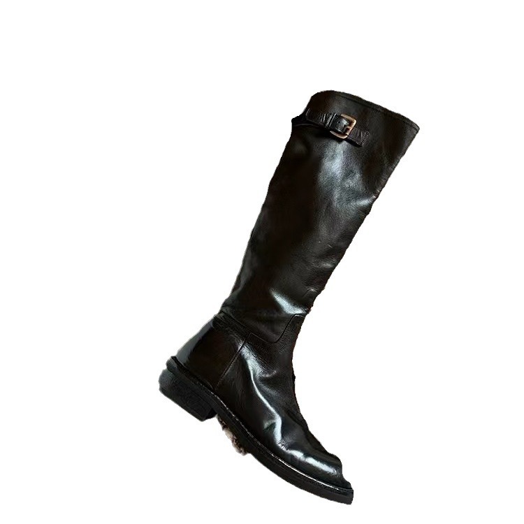 Washed Horse Leather Belt Buckle Thick Bottom Thigh High Boots Women foto 3