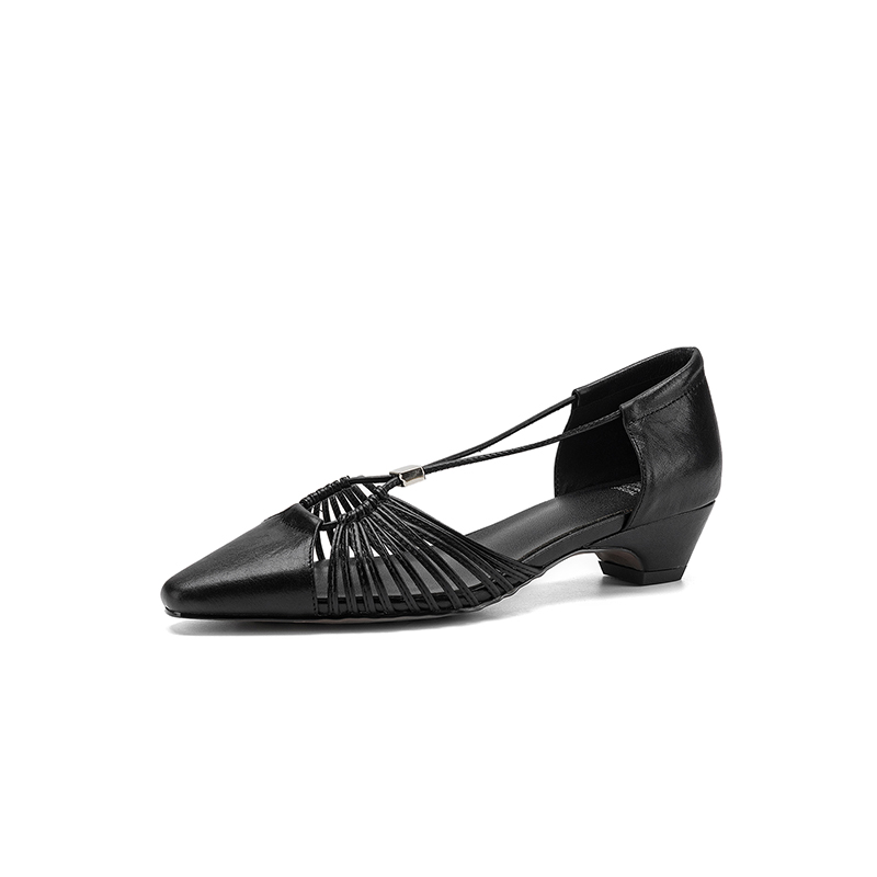 Women's Handmade Full-Grain Leather Strappy Low-Heel Sandals, Pointed-Toe Mary Jane Cutout Flats foto 4