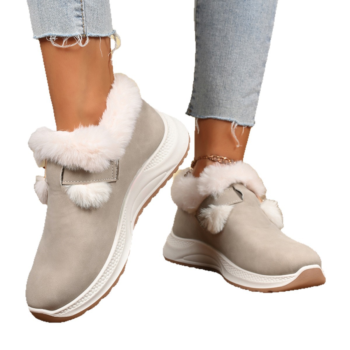 Winter Women's Fashion All-match Slip-on Thick Bottom Fluffy Cotton Shoes foto 3