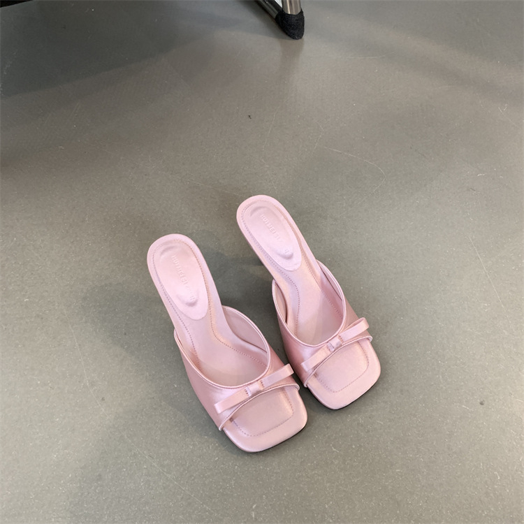 French-style Sophisticated Bow-tie Square-toe Open-toe Stiletto Sandals For Women foto 3