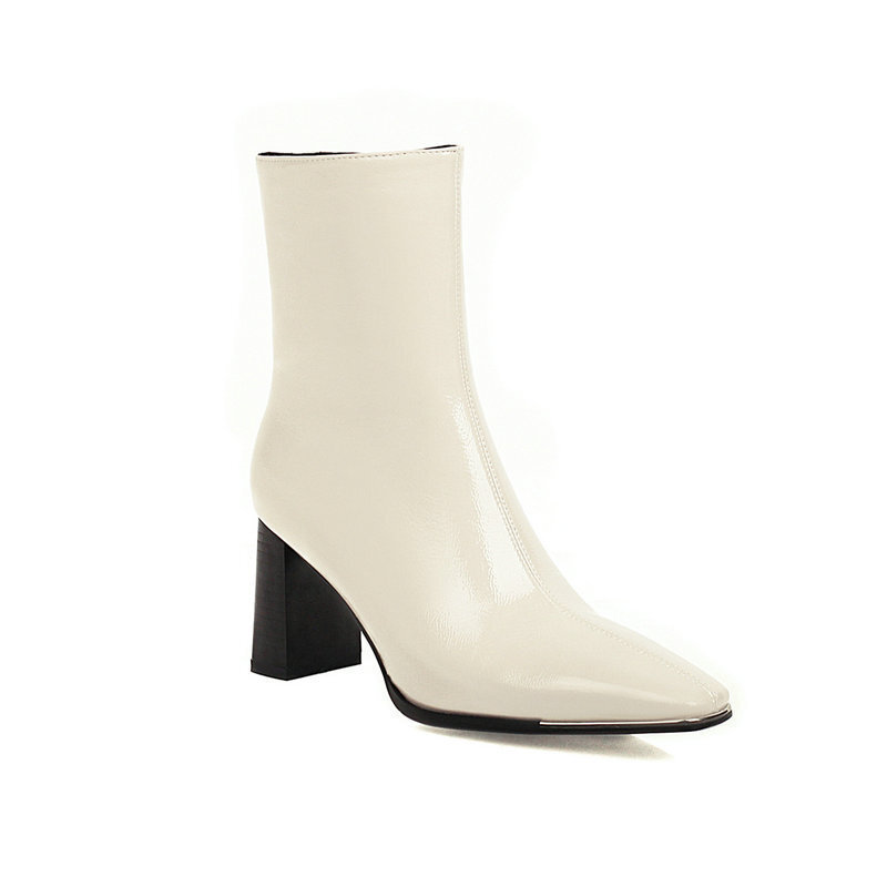 Womens Ankle Boots For Fallwinter Metallic Square Toe Chunky Heel And Stretchy foto 4