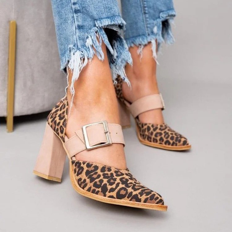 Spring Fashion High Heel Pointed Belt Buckle Leopard Print Sandals foto 3