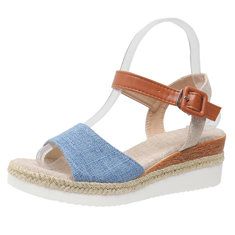 New Style Ankle-Strap Jute-Soled Lightweight Casual Fishmouth Wedge Sandals For Women foto 4