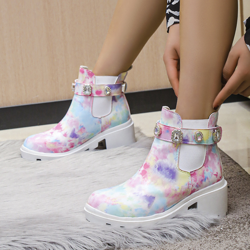 Euro-American Fashion Rhinestone Chunky-heel Trendy Boots foto 3