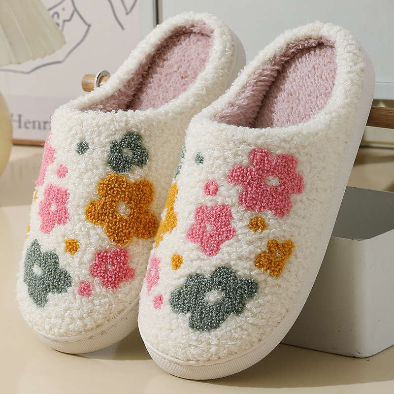 Warm Indoor Comfortable Colorful Flowers Cotton Slippers foto 4