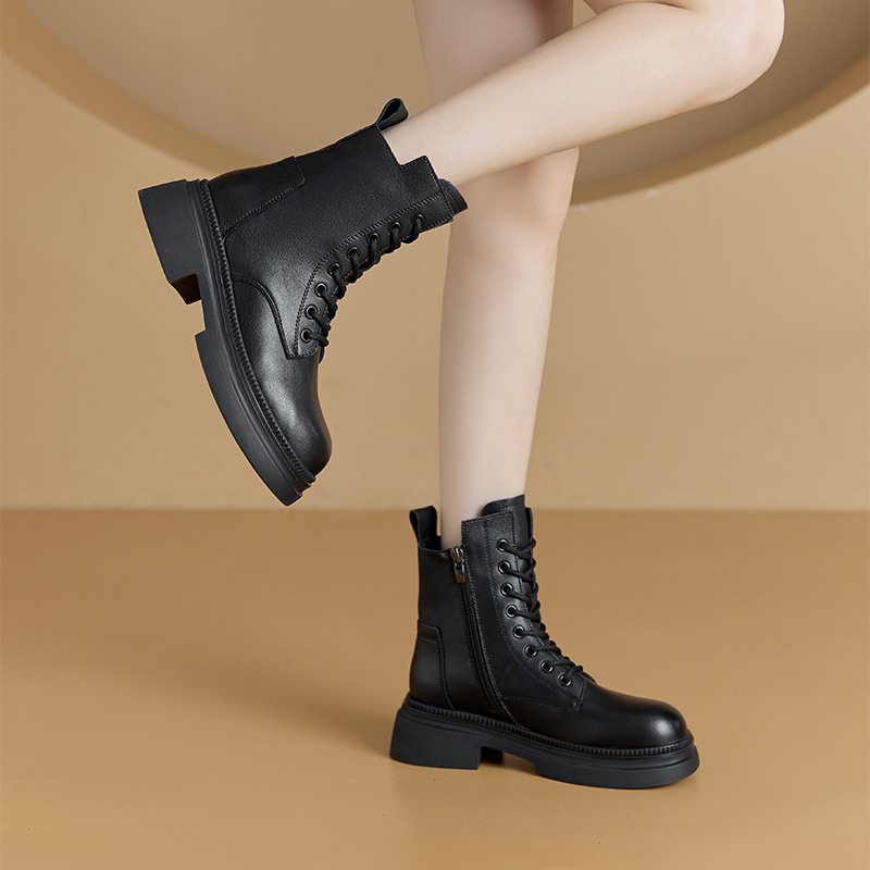 Retro Genuine Leather Martin Boots Women Korean Version Thick Sole foto 2