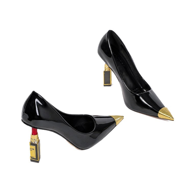 Shallow-mouth Sexy Anti-collision Metal Toe Patent Leather Shoes foto 5