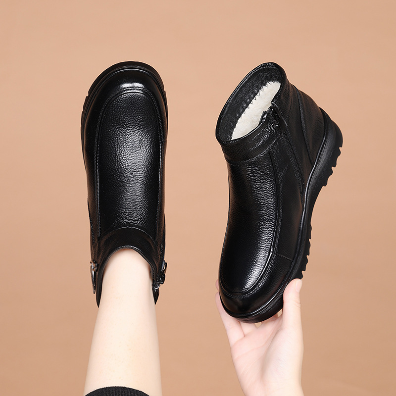 Women's Flat Bottomed Anti Slip Leather Wool Short Boots foto 5