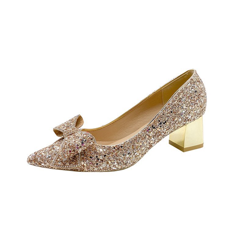 Crystal Sequins Wedding Xiuhe Chunky Heel Pointed-toe Shoes foto 5