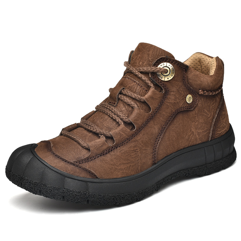 Genuine Leather Mid-top Men's Shoes Closed Toe Anti-kick Outdoor Leisure foto 5