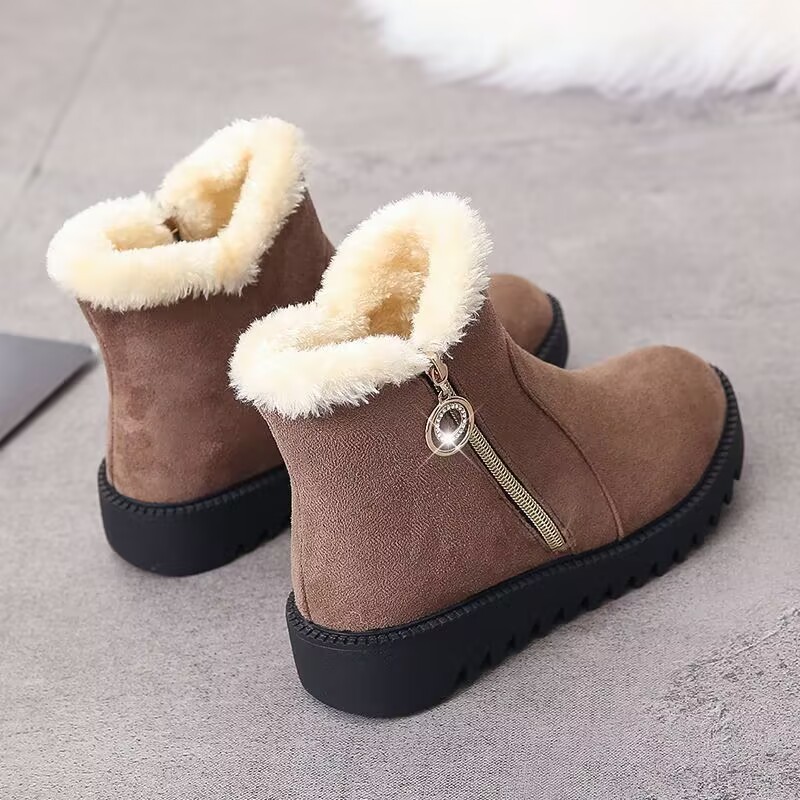 Fashionable And Versatile Fleece-lined Thick Flat Warm Women's Ankle Boots foto 3