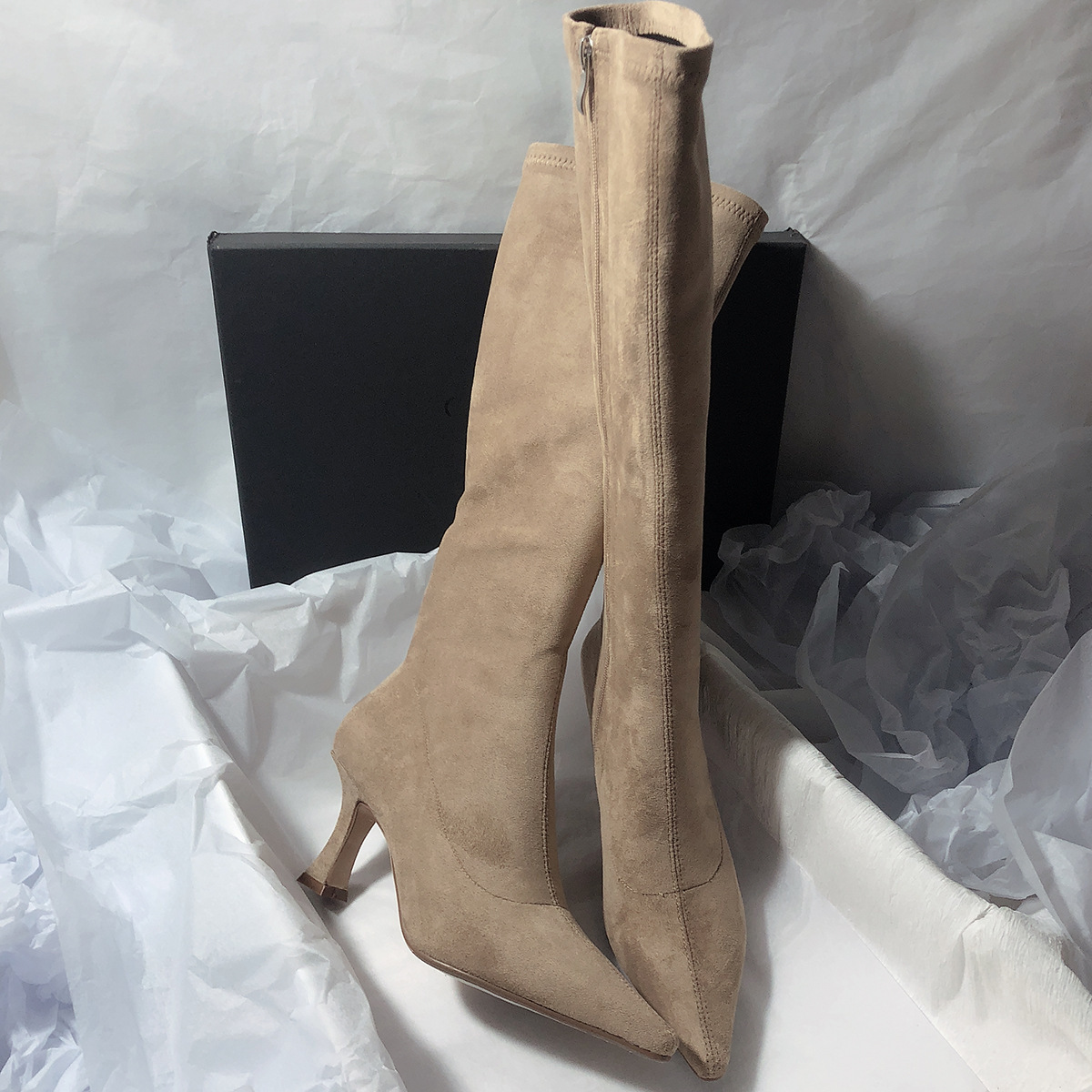 Women's Simple Side Zip High Heel Boots foto 2