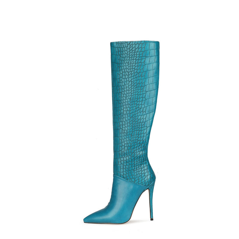 Women's High Gloss Crocodile Print Stiletto Boots Silent foto 5