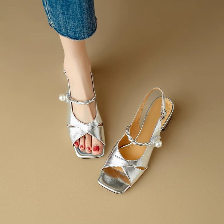 French Style Buckle Open Toe High Heel Fish Mouth Square Toe Sandals Women foto 5