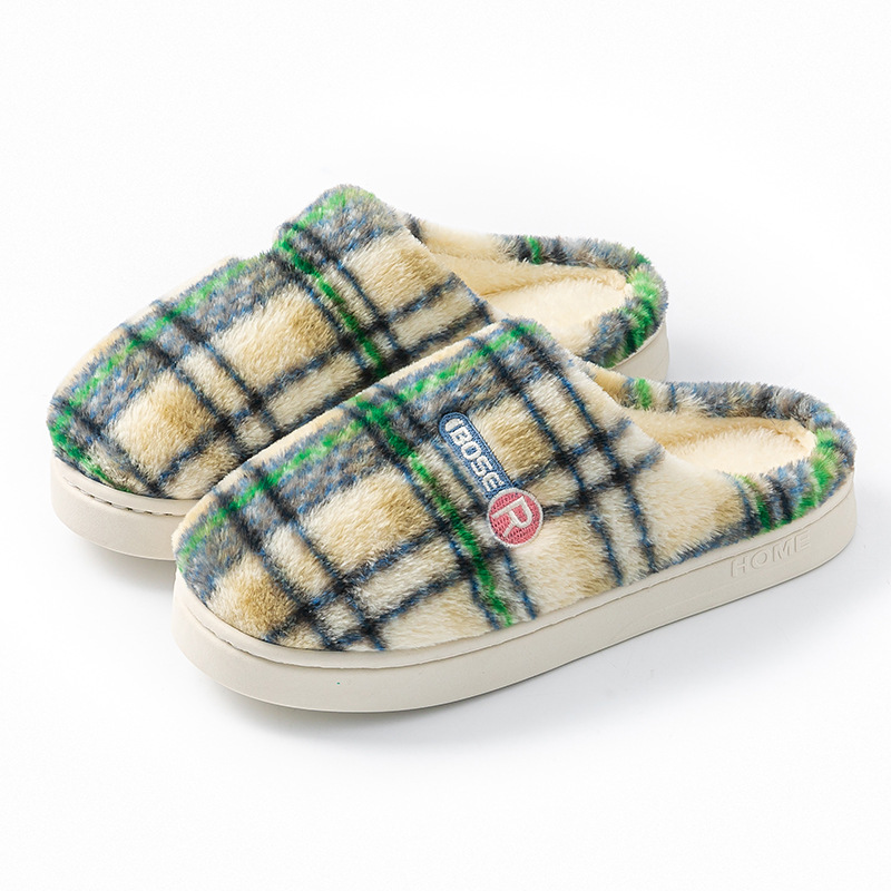 Women's Home Plush Warm Non-slip Plaid Cotton Shoes foto 2