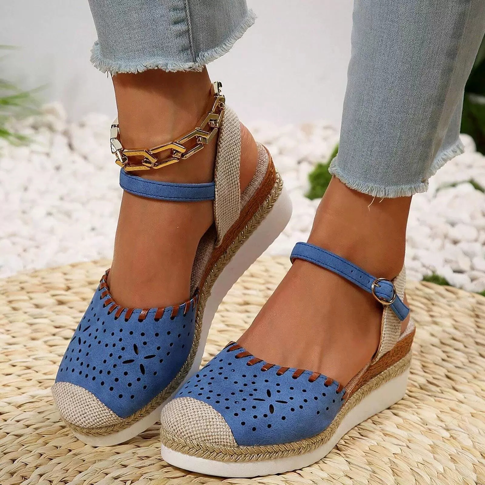 Women's Hemp Rope Platform Casual Wedge Shoes foto 3
