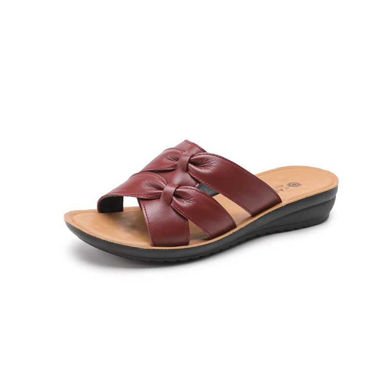 First Layer Cowhide Mom Slippers Women's Outer Wear Soft Bottom Non-slip Sandals foto 5