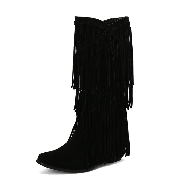 Women's High Boots Autumn And Winter Suede High Heel Tassel Boots Below The Knee foto 2