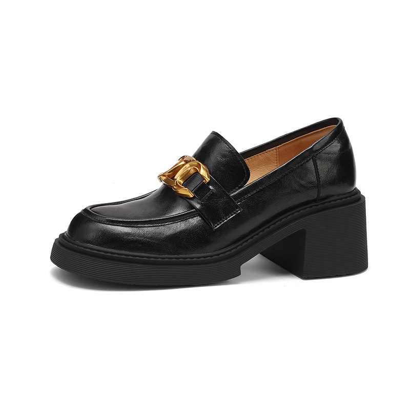 Sheepskin Preppy Style Metal Buckle High Heel Loafers Women foto 4