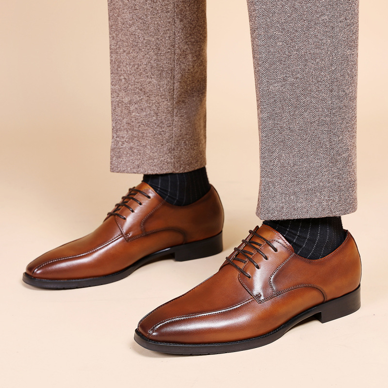 Men's Fashion Casual Brushed Square Toe Laces Leather Shoes foto 5