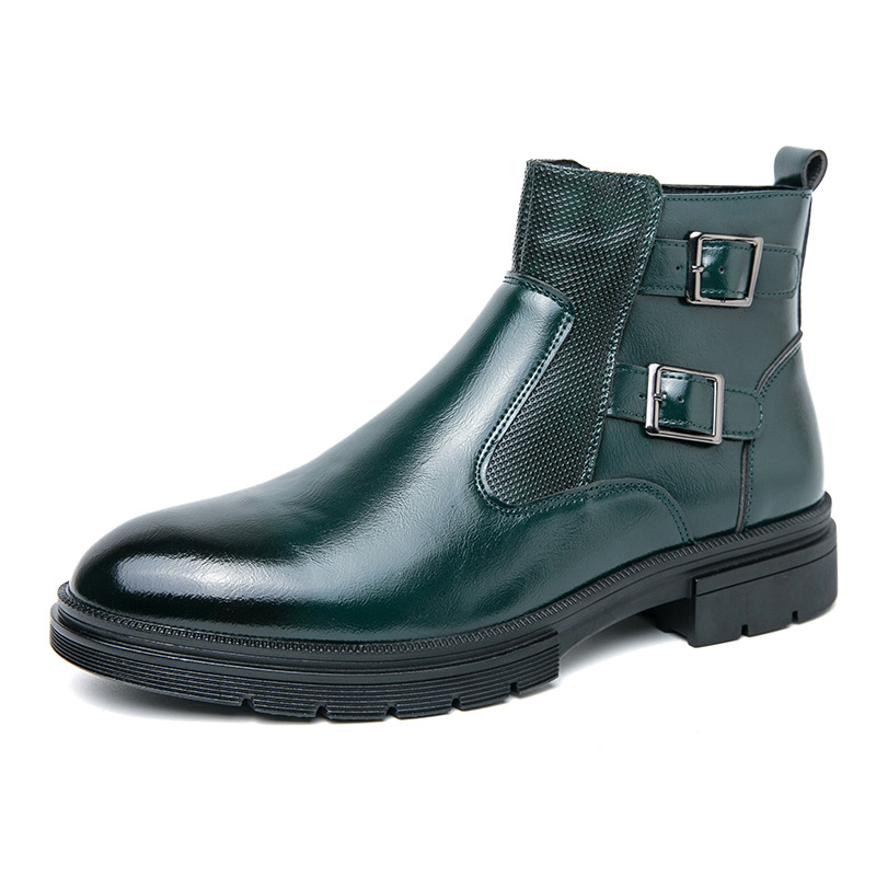 High-top British Double Buckle Slip-on Leather Boots Autumn And Winter foto 3