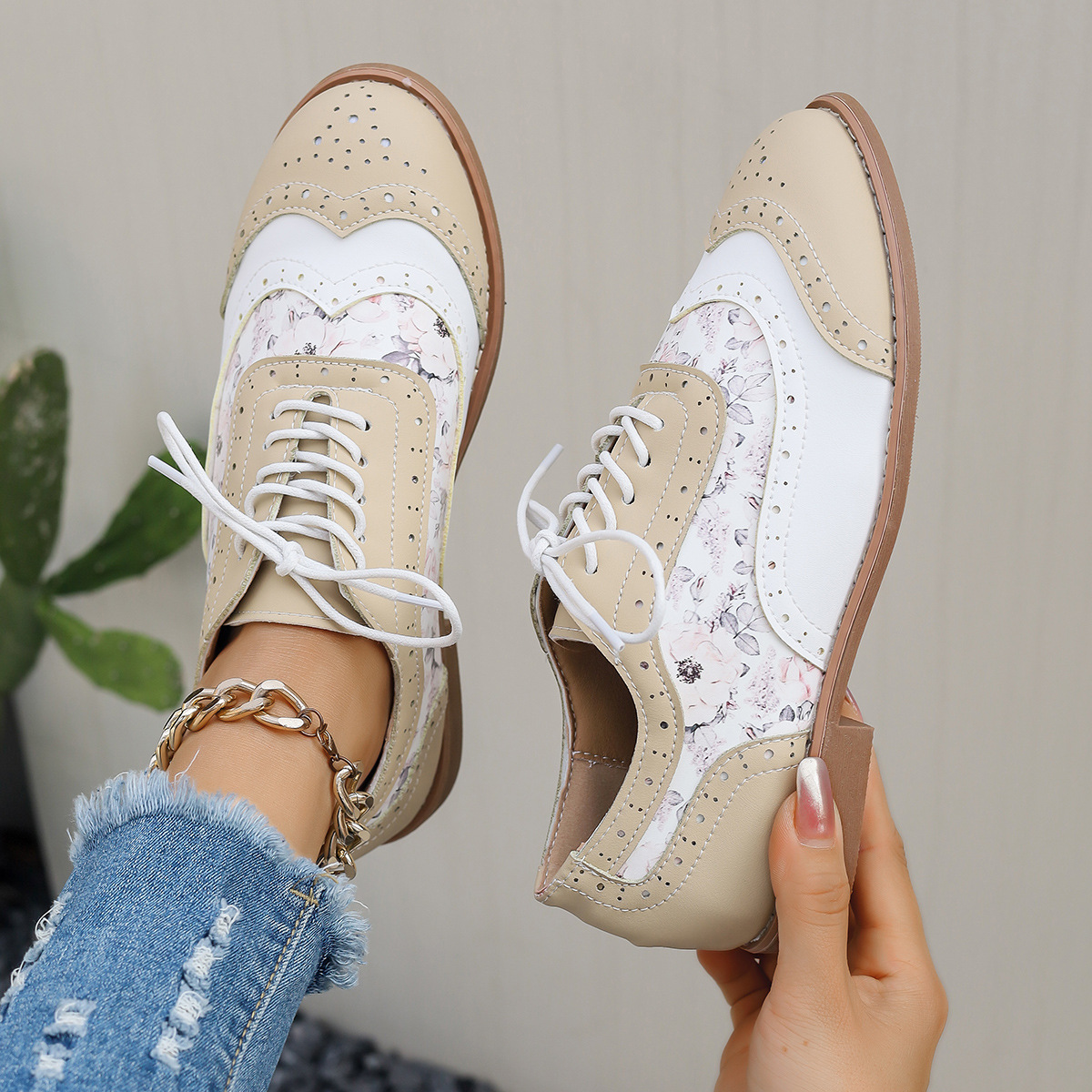 Flat Sneakers Wear-resistant Casual Low-top Lace-up Round Toe Single Shoes