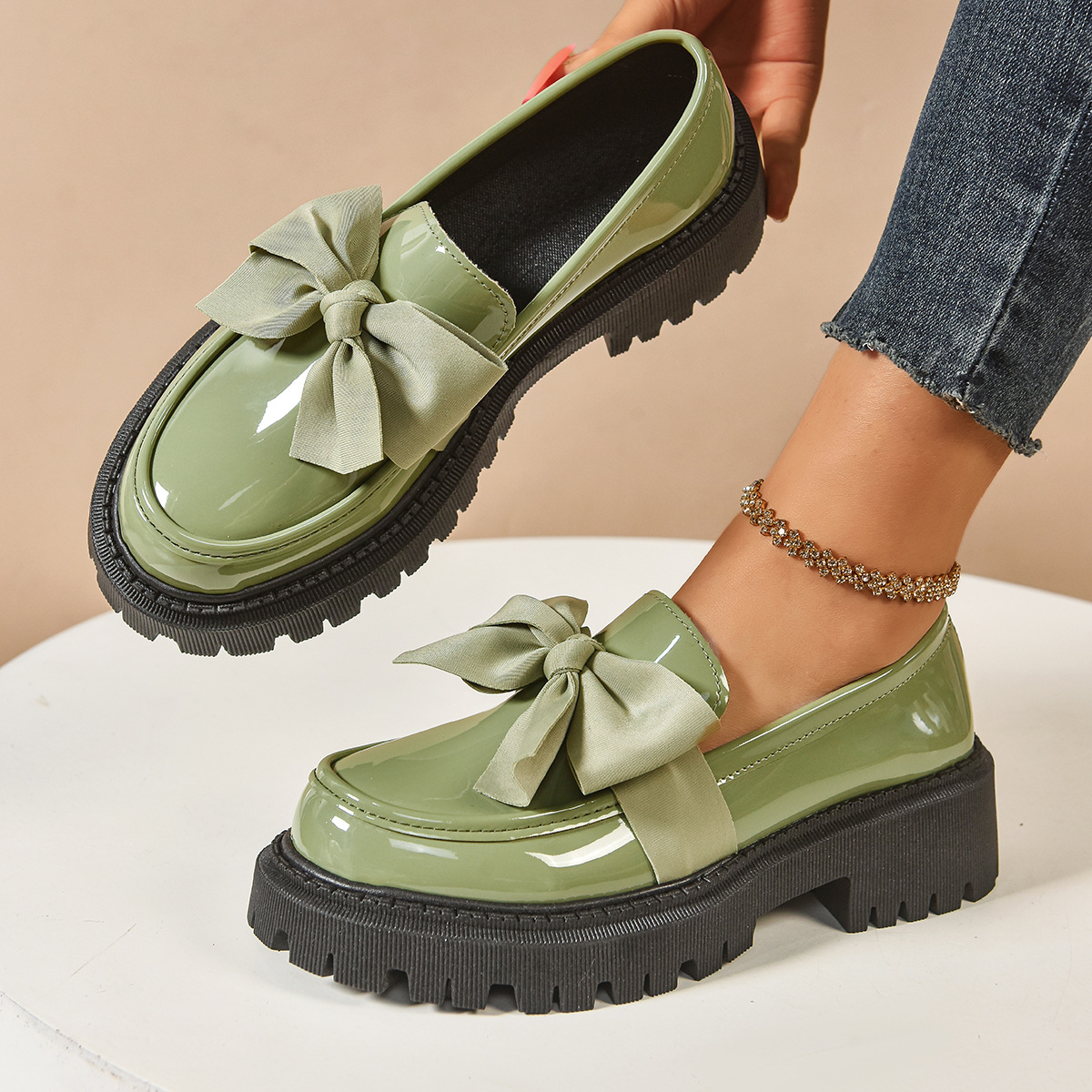 Bow-tie Loafer Shoes For Women Vintage Style foto 3