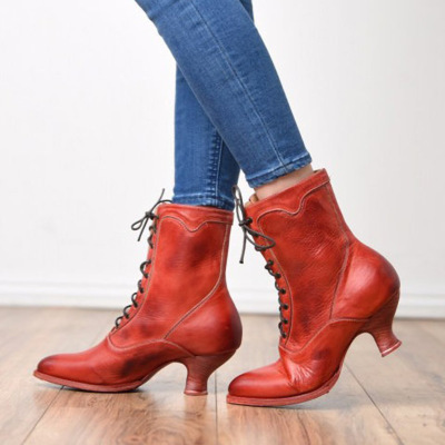 Womens High-heeled Uniquely Shaped Heel Lace-up Ankle Boots foto 2
